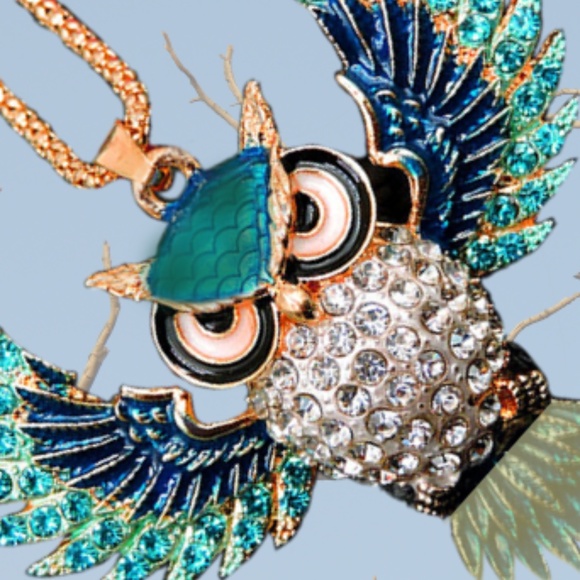 Owl Wide Wing-Spread Blue Crystal Rhinestone Pendant/Necklace-Betsey Johnson NWT - Picture 5 of 7
